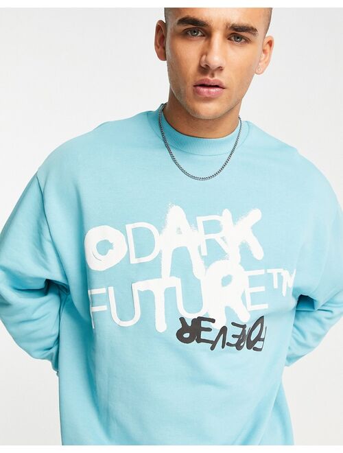 ASOS DESIGN ASOS Dark Future oversized sweatshirt with large back logo graffiti graphic print in white - part of a set