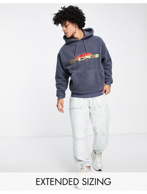 ASOS DESIGN oversized hoodie in charcoal borg with city embroidery