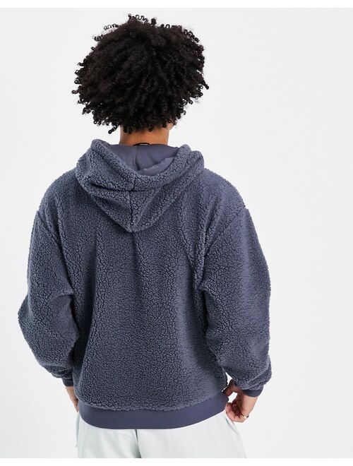 ASOS DESIGN oversized hoodie in charcoal borg with city embroidery