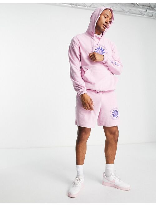 ASOS DESIGN oversized terrycloth hoodie with embroidery detail in pink