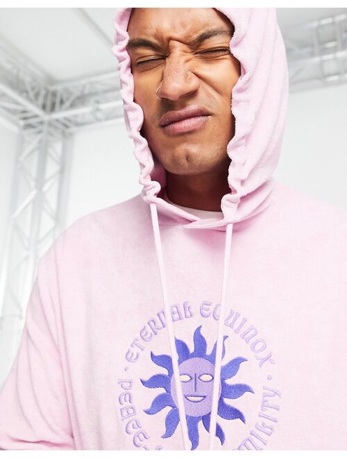 ASOS DESIGN oversized terrycloth hoodie with embroidery detail in pink