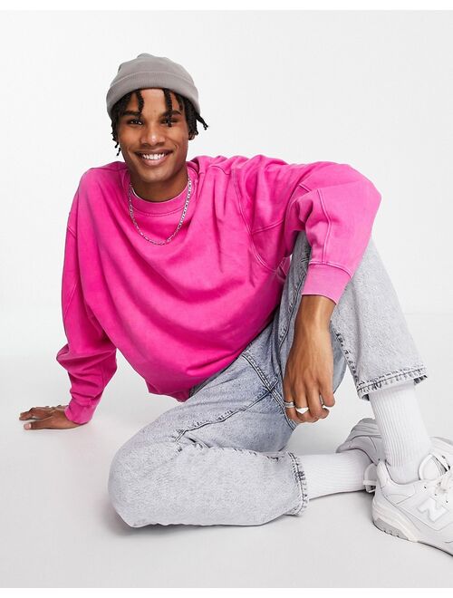 River Island long sleeve washed crew sweat in pink