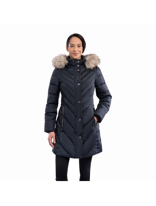 Women's London Fog Faux-Fur Hood Puffer Walker Coat