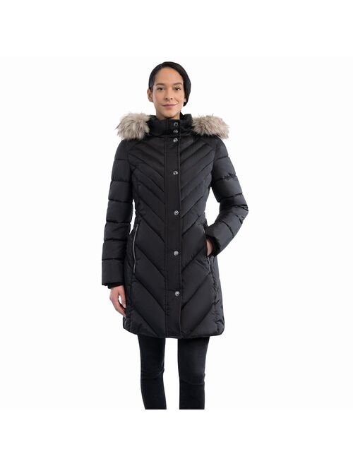 Women's London Fog Faux-Fur Hood Puffer Walker Coat