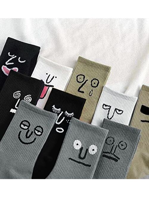 Meloday 10 PACK The Original Emoji Funny Emotion Crew Socks Soft Cotton - 10 different fun designs and color per pack