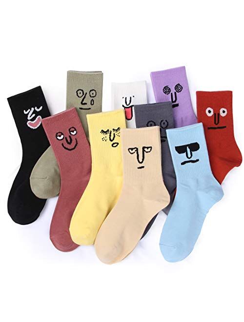 Meloday 10 PACK The Original Emoji Funny Emotion Crew Socks Soft Cotton - 10 different fun designs and color per pack