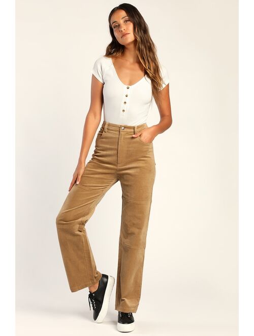 Lulus Working the 'Fit Light Brown Corduroy Straight Leg Pants