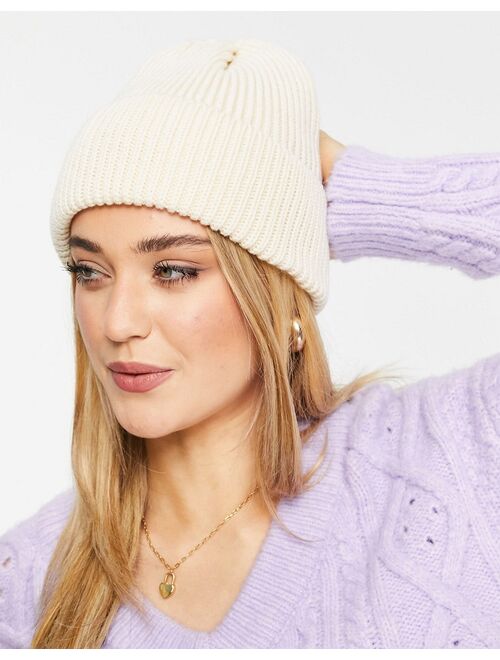 My Accessories London Exclusive chunky beanie in cream yarn