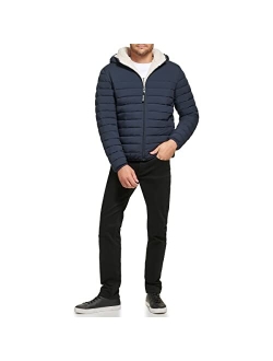 Men's Hooded Down Jacket, Quilted Coat, Sherpa Lined