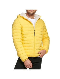 Men's Hooded Down Jacket, Quilted Coat, Sherpa Lined