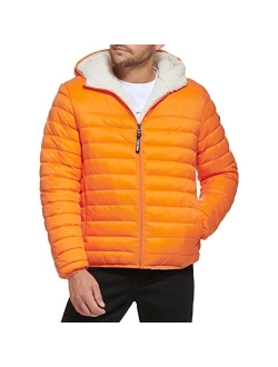 Men's Hooded Down Jacket, Quilted Coat, Sherpa Lined