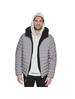 Men's Hooded Down Jacket, Quilted Coat, Sherpa Lined