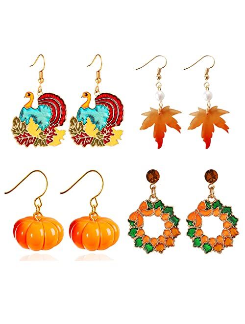 choice of all 5 Pairs Thanksgiving Earrings for Women Turkey Pumpkin Red Maple Leaf Fall Earrings for Thanksgiving Gifts