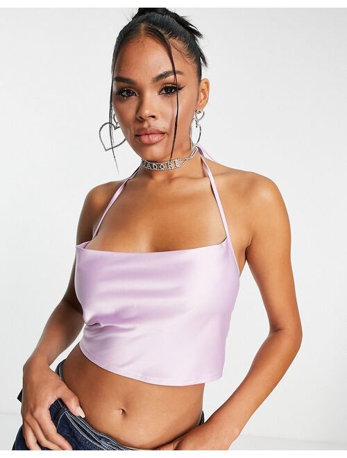 ASYOU cowl neck detachable corset satin top In lilac