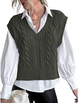 Jumppmile Womens V Neck Sweater Vest Sleeveless Pullover Crop Sweater Vest