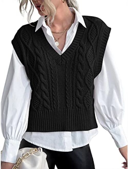 Jumppmile Womens V Neck Sweater Vest Sleeveless Pullover Crop Sweater Vest