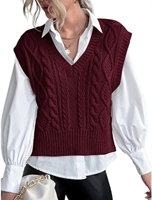 Jumppmile Womens V Neck Sweater Vest Sleeveless Pullover Crop Sweater Vest