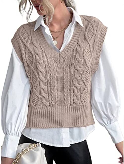 Jumppmile Womens V Neck Sweater Vest Sleeveless Pullover Crop Sweater Vest