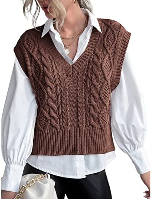 Jumppmile Womens V Neck Sweater Vest Sleeveless Pullover Crop Sweater Vest