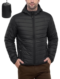 33,000ft Men's Lightweight Packable Insulated Puffer Winter Jacket with Hood, Water-Resistant Down Alternative Puffy Coat