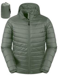 33,000ft Men's Lightweight Packable Insulated Puffer Winter Jacket with Hood, Water-Resistant Down Alternative Puffy Coat