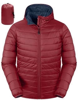 33,000ft Men's Lightweight Packable Insulated Puffer Winter Jacket with Hood, Water-Resistant Down Alternative Puffy Coat