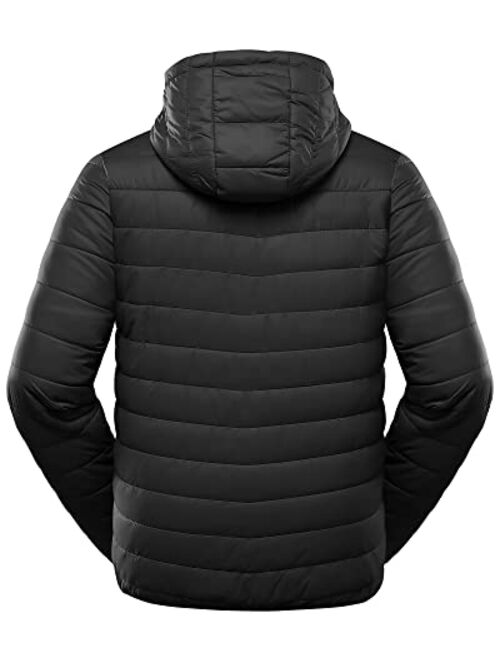 33,000ft Men's Lightweight Packable Insulated Puffer Winter Jacket with Hood, Water-Resistant Down Alternative Puffy Coat