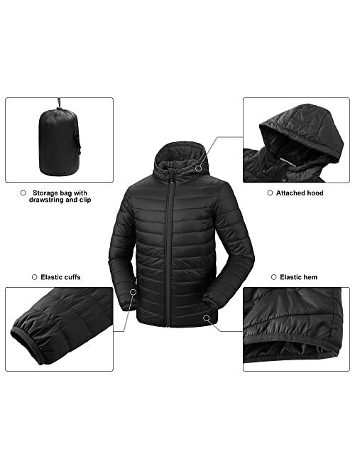 33,000ft Men's Lightweight Packable Insulated Puffer Winter Jacket with Hood, Water-Resistant Down Alternative Puffy Coat