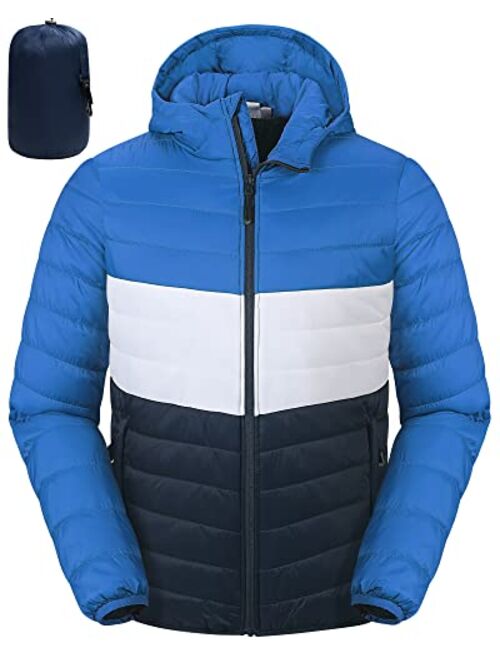 33,000ft Men's Lightweight Packable Insulated Puffer Winter Jacket with Hood, Water-Resistant Down Alternative Puffy Coat