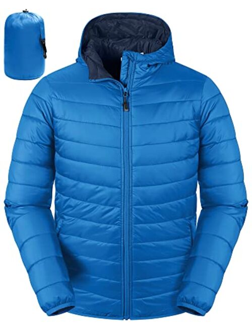 33,000ft Men's Lightweight Packable Insulated Puffer Winter Jacket with Hood, Water-Resistant Down Alternative Puffy Coat