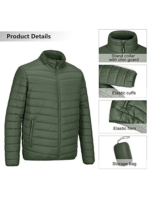 Outdoor Ventures Men's Lightweight Packable Puffer Winter Jacket Insulated Puffy Coat for Snow Ski Hiking Travel