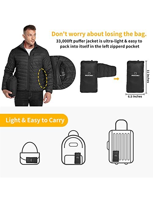 33,000ft Men's Puffer Jacket Lightweight Packable Winter Jacket