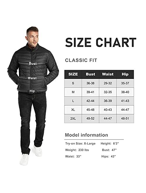 33,000ft Men's Puffer Jacket Lightweight Packable Winter Jacket