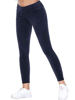 COZZIPLUS Women Velour Legging- High Waisted Buttery Soft Velvet Stretchy Legging