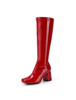 Women's Gogo Boots, Square Toe Chunky Knee High Boots For Women