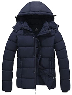 GGleaf Men's Winter Puffer Jacket Quilted Thicken Down Coat Insulated and Water-Resistant with Removable Hood