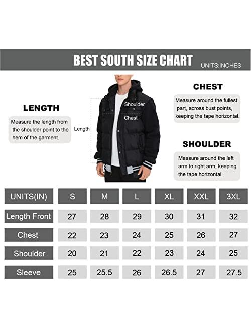 BEST SOUTH Men's Hooded Winter Coats Water Resistant Warm Thicken Insulated Full Zip Windproof Jackets with Pockets