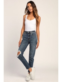 Tobi Light Wash High-Waisted Cropped Mom Jeans