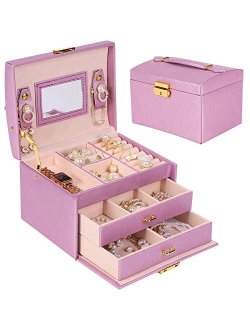 Pretty Comy Jewelry Box for Girls Women, Jewelry Organizer Box 3 Layer with PU Leather, White Travel Jewelry Case with Mirror for Earring Ring Bracelet Necklace, Best Gif