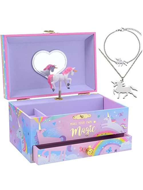 Jewelkeeper Unicorn Music Box & Little Girls Jewelry Set - 3 Unicorn Gifts for Girls