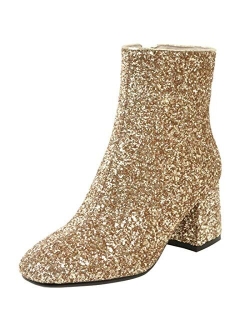 MAVMAX Women's Sequin Glitter Ankle Boots Chunky Heels Sparkly Booties