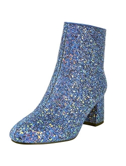 MAVMAX Women's Sequin Glitter Ankle Boots Chunky Heels Sparkly Booties