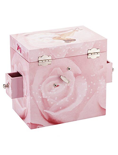 Rr Round Rich Design Kids Musical Jewelry Box for Girls with 3 Drawers and Jewelry Set with Cute Princess Theme - Beautiful Dreamer Tune Pink