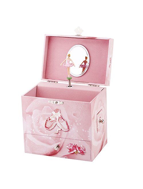 Rr Round Rich Design Kids Musical Jewelry Box for Girls with 3 Drawers and Jewelry Set with Cute Princess Theme - Beautiful Dreamer Tune Pink