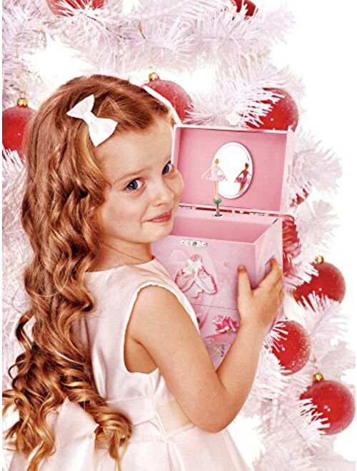 Rr Round Rich Design Kids Musical Jewelry Box for Girls with 3 Drawers and Jewelry Set with Cute Princess Theme - Beautiful Dreamer Tune Pink