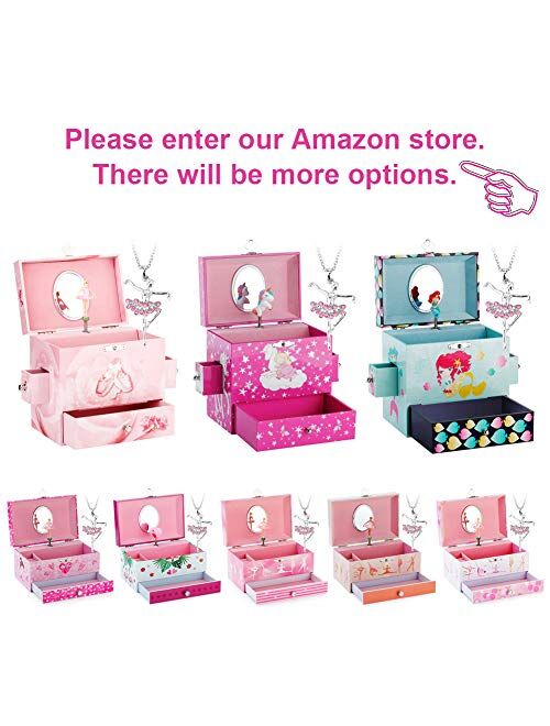 Rr Round Rich Design Kids Musical Jewelry Box for Girls with 3 Drawers and Jewelry Set with Cute Princess Theme - Beautiful Dreamer Tune Pink