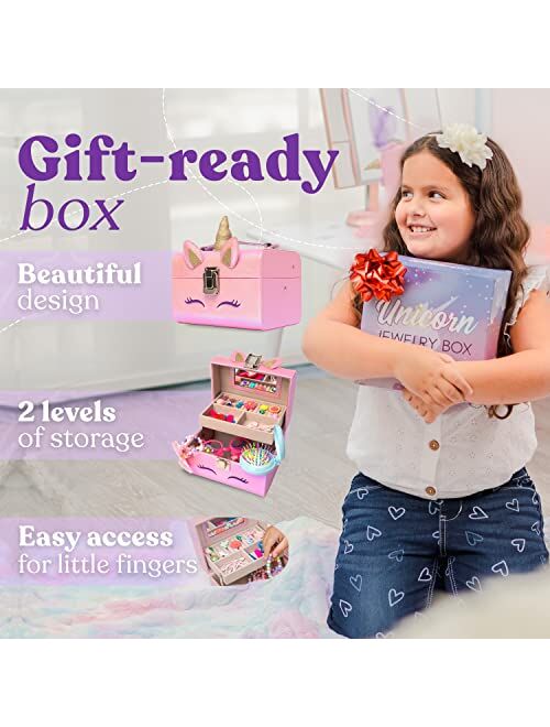 Sparklecorns Unicorn Jewelry Box for Girls - Jewelry Organizer Toy with Carry Handle & Mirror - Kids Jewelry Box for Little Girls who Love Unicorns