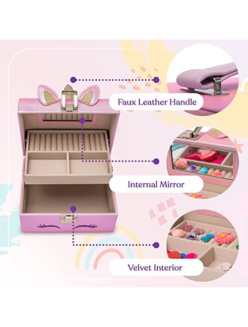 Sparklecorns Unicorn Jewelry Box for Girls - Jewelry Organizer Toy with Carry Handle & Mirror - Kids Jewelry Box for Little Girls who Love Unicorns