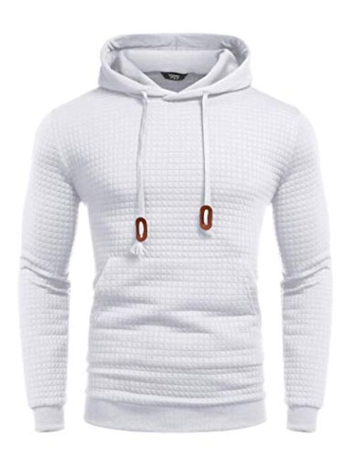 COOFANDY Men's Hooded Sweatshirt Long Sleeve Fashion Gym Athletic Hoodies Solid Plaid Jacquard Pullover with Pocket