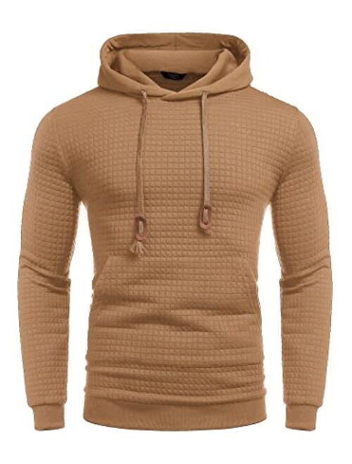 COOFANDY Men's Hooded Sweatshirt Long Sleeve Fashion Gym Athletic Hoodies Solid Plaid Jacquard Pullover with Pocket